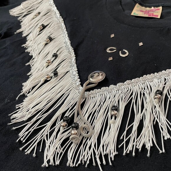 Vintage 80s 90s Hazelwood Southwestern Fashion Fringe Womens T-Shirt Size L - Picture 2 of 9